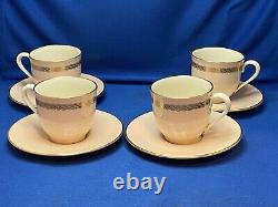 LENOX CARIBBEE SET 4 DEMITASSE/ ESPRESSO CUPS & SAUCERS, PINK With SHINY GOLD ROPE