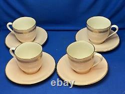 LENOX CARIBBEE SET 4 DEMITASSE/ ESPRESSO CUPS & SAUCERS, PINK With SHINY GOLD ROPE