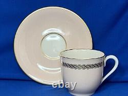 LENOX CARIBBEE SET 4 DEMITASSE/ ESPRESSO CUPS & SAUCERS, PINK With SHINY GOLD ROPE