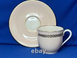 LENOX CARIBBEE SET 4 DEMITASSE/ ESPRESSO CUPS & SAUCERS, PINK With SHINY GOLD ROPE
