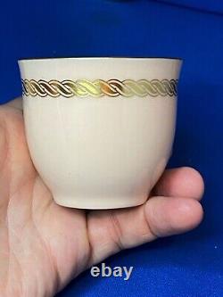 LENOX CARIBBEE SET 4 DEMITASSE/ ESPRESSO CUPS & SAUCERS, PINK With SHINY GOLD ROPE