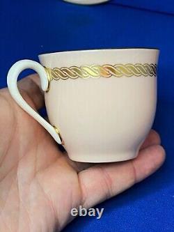 LENOX CARIBBEE SET 4 DEMITASSE/ ESPRESSO CUPS & SAUCERS, PINK With SHINY GOLD ROPE