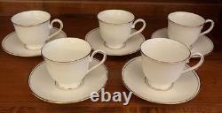 LENOX FEDERAL GOLD Classics Collection SET of 5 Coffee or Tea Cups and Saucers