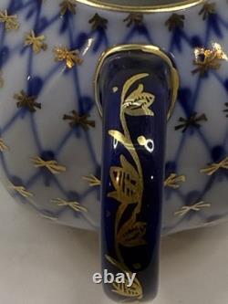 LFZ Cobalt Net 8 Piece Coffee Set Cups, Saucers, Plates, Sugar Bowl, Creamer