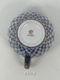 LFZ Cobalt Net 8 Piece Coffee Set Cups, Saucers, Plates, Sugar Bowl, Creamer