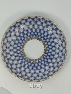 LFZ Cobalt Net 8 Piece Coffee Set Cups, Saucers, Plates, Sugar Bowl, Creamer