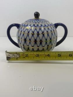 LFZ Cobalt Net 8 Piece Coffee Set Cups, Saucers, Plates, Sugar Bowl, Creamer