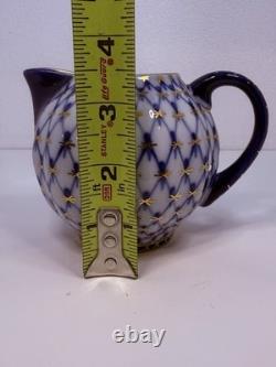 LFZ Cobalt Net 8 Piece Coffee Set Cups, Saucers, Plates, Sugar Bowl, Creamer
