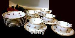 LIMOGES T&V FRANCE Signed Hand Paint 22K Gold Tea Cups Saucers 18 Piece 100 Yrs