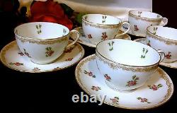 LIMOGES T&V FRANCE Signed Hand Paint 22K Gold Tea Cups Saucers 18 Piece 100 Yrs