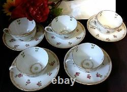 LIMOGES T&V FRANCE Signed Hand Paint 22K Gold Tea Cups Saucers 18 Piece 100 Yrs