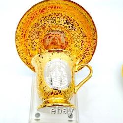 Le Mieux Espresso Coffee Cups & Saucers 5 Cup 6 Saucer Set 24K Gold Platinum VTG