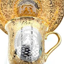 Le Mieux Espresso Coffee Cups & Saucers 5 Cup 6 Saucer Set 24K Gold Platinum VTG