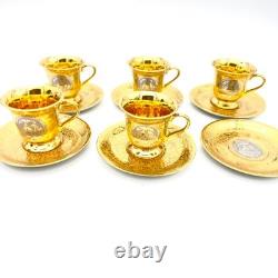 Le Mieux Espresso Coffee Cups & Saucers 5 Cup 6 Saucer Set 24K Gold Platinum VTG
