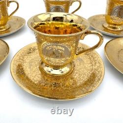 Le Mieux Espresso Coffee Cups & Saucers 5 Cup 6 Saucer Set 24K Gold Platinum VTG