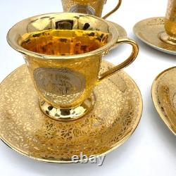 Le Mieux Espresso Coffee Cups & Saucers 5 Cup 6 Saucer Set 24K Gold Platinum VTG