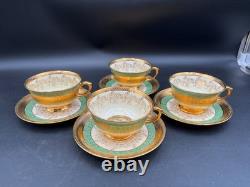 Le Mieux LEM1 Antique Gold Encrusted / Portrait Set of 4 Cups & Saucers