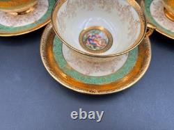 Le Mieux LEM1 Antique Gold Encrusted / Portrait Set of 4 Cups & Saucers