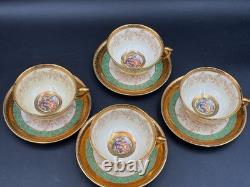 Le Mieux LEM1 Antique Gold Encrusted / Portrait Set of 4 Cups & Saucers