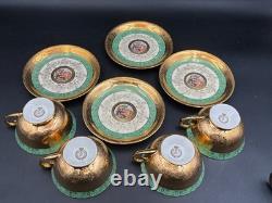 Le Mieux LEM1 Antique Gold Encrusted / Portrait Set of 4 Cups & Saucers