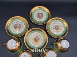 Le Mieux LEM1 Antique Gold Encrusted / Portrait Set of 4 Cups & Saucers