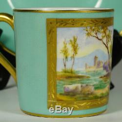 Le Tallec French Porcelain Cup & Saucer Hand Painted Coastal Scene Gold Trim