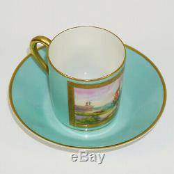 Le Tallec French Porcelain Cup & Saucer Hand Painted Sail Boat Motif Gold Trim