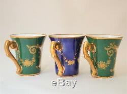 Le Tallec Paris France Demitasse 6 Cups Saucers Set Blue Green Floral Gold