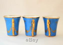 Le Tallec Paris France Demitasse 6 Cups Saucers Set Blue Green Floral Gold