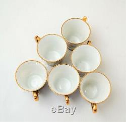 Le Tallec Paris France Demitasse 6 Cups Saucers Set Blue Green Floral Gold