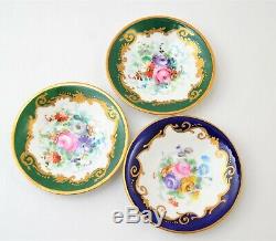 Le Tallec Paris France Demitasse 6 Cups Saucers Set Blue Green Floral Gold