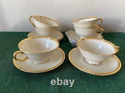 Lenox Bone China TUXEDO GOLD Cups & Saucers x6 Presidential Disco Pattern USA