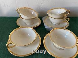 Lenox Bone China TUXEDO GOLD Cups & Saucers x6 Presidential Disco Pattern USA