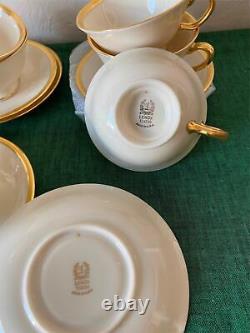 Lenox Bone China TUXEDO GOLD Cups & Saucers x6 Presidential Disco Pattern USA