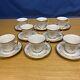 Lenox Castle Garden Withgold Trim (8 Sets) Footed Cups & Saucers