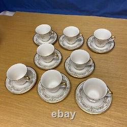 Lenox Castle Garden withGold Trim (8 Sets) Footed Cups & Saucers