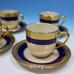 Lenox China Cobalt Blue Embossed Gold J19K 4 Demitasse Cups and Saucers