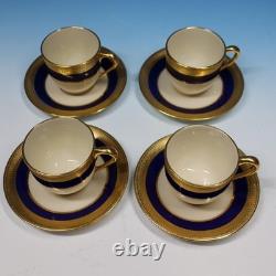 Lenox China Cobalt Blue Embossed Gold J19K 4 Demitasse Cups and Saucers