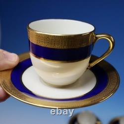 Lenox China Cobalt Blue Embossed Gold J19K 4 Demitasse Cups and Saucers
