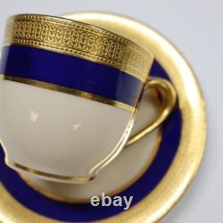 Lenox China Cobalt Blue Embossed Gold J19K 4 Demitasse Cups and Saucers
