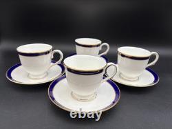Lenox FEDERAL COBALT Gold Trim USA Set of 4 Cups & Saucers 3 1/8 Tal