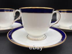 Lenox FEDERAL COBALT Gold Trim USA Set of 4 Cups & Saucers 3 1/8 Tal