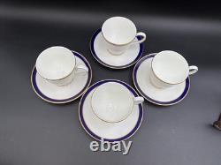 Lenox FEDERAL COBALT Gold Trim USA Set of 4 Cups & Saucers 3 1/8 Tal