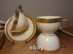 Lenox Frederick Keer's Exquisite-8 Textured Gold Band Trim, Footed Cups/Saucers