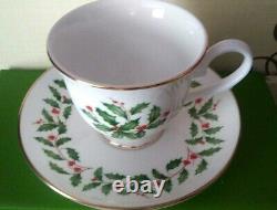 Lenox Holiday Set Of Four (4) White Gold Tea Cup & Saucer NEW