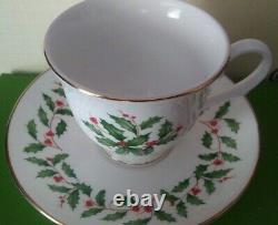 Lenox Holiday Set Of Four (4) White Gold Tea Cup & Saucer NEW
