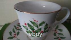 Lenox Holiday Set Of Four (4) White Gold Tea Cup & Saucer NEW