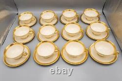 Lenox Lowell Gold Encrusted Footed Cup & Saucers Set of 12 FREE USA SHIPPING