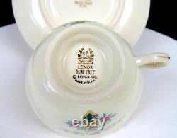 Lenox Porcelain Blue Tree 4 Gold Stamp 2 Cup & Saucer Sets 1974-1984