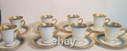 Lenox Stanford Turquoise Grey Gold Encrusted Band Demitasse Cups Saucers Set 8